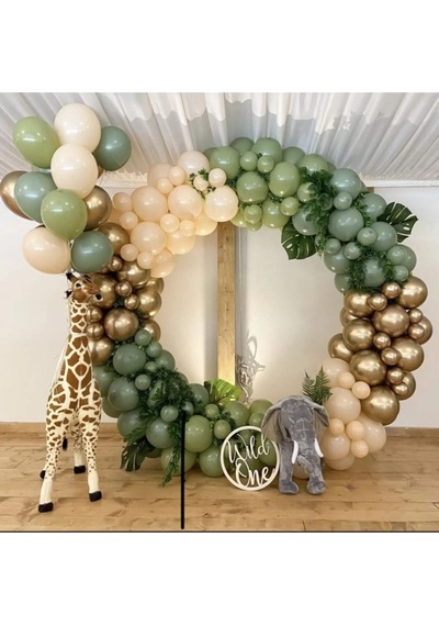 Krom Gold Pastel Kış Yeşili Okaliptus Ve Sütlü Kahve Balon Zincir Seti 50'li Beyaz