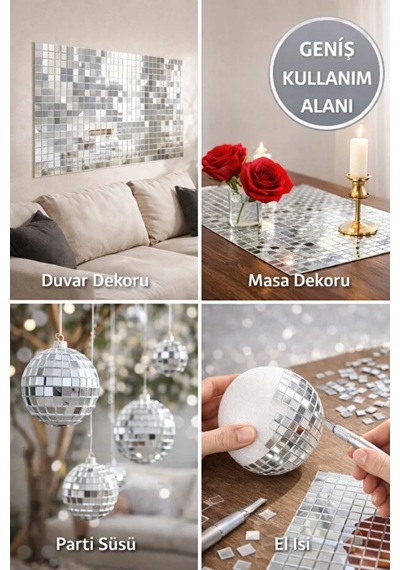 Mucit Home Kare Gümüş Cam Mozaik Sehpa Paneli Fayans Çıkartmaları El İşi Kare Cam Kendinden Yapışan