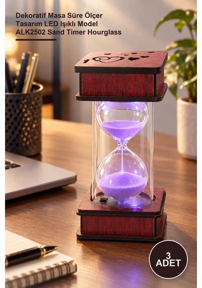 3 Adet Ahşap Ledli Kumsaati Dekoratif Masa Süre Ölçer Tasarım Led Işıklı Model Alk2502 Sand Timer Hourglass Diğer