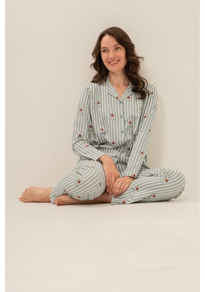 Arnetta Kadın Cute Puppy Yeşil Gömlek Pijama Takımı Ar3735-s-v1 Ar3735-s-v1