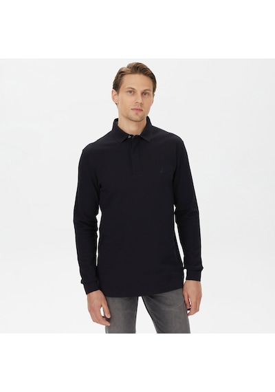 Nautica Erkek Siyah Slim Fit Uzun Kollu Polo Düz K37015t Siyah