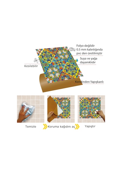 Tink Kendinden Yapışkanlı Talavera Desenli Pvc Karo 30x30 Cm