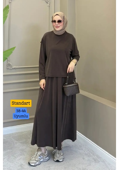 Balenbi Kadın Modal Kumaş Rahat Kalıp Lastikli Bel Etekli Tesettür Takım 1221 - Premium Seri Kahverengi Balenbi Kadın Modal Kumaş Rahat Kalıp Lastikli Bel Etekli Tesettür Takım 1221 - Premium Seri Kahverengi