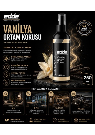 Edde Vanilya Kokulu Ferah Kalıcı Araba Araç Oto Kokusu Araç Içi Kokuları 250 Ml Oto Parfümü Oto Detailing 250ml