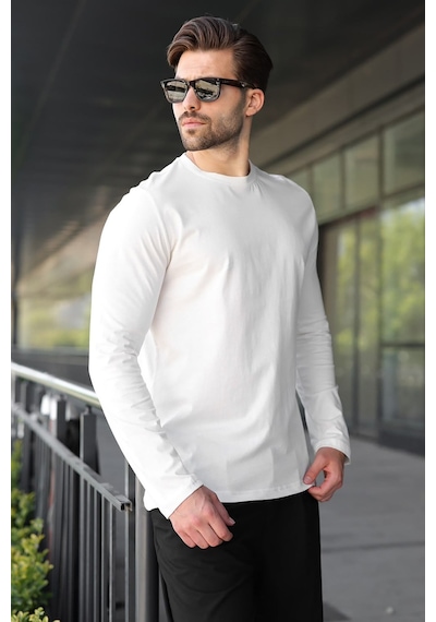 Madmext Ekru Pamuklu Slim Fit Erkek Tişört E7187