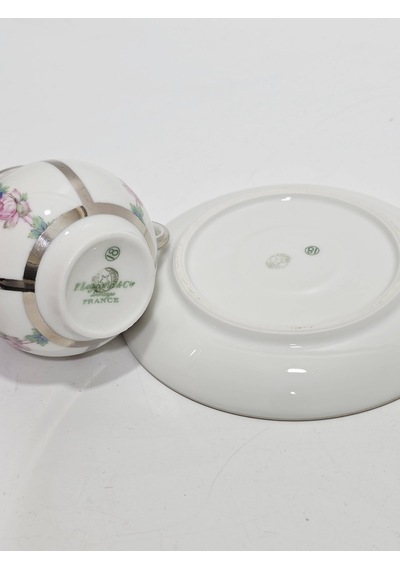 F. Legrand Limoges Çiçek Desenli Kahve Fincan Takımı Çok Renkli