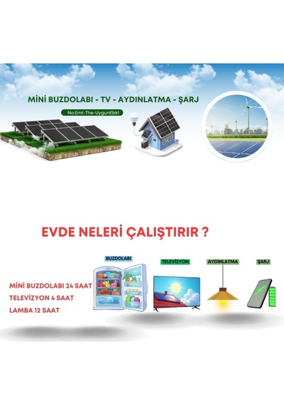 Yayla Karavan Bahçe Solar Sistem Mini Buzdolabı, Led Tv, Aydınlatma Güneş Enerji Sistemi