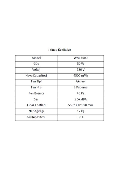 Wind Mill WM-4500 35 L Su Tanklı Hava Soğutucu Vantilatör