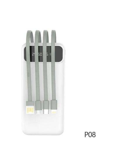 10000 Mah Çoklu Kablolu Gerçek Kapasite Powerbank Taşınabilir Şarj Aleti BEYAZ