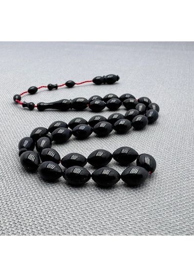 Usta İşçilikli 6.5x10mm Siyah Sıkma Kehribar Tespih Siyah