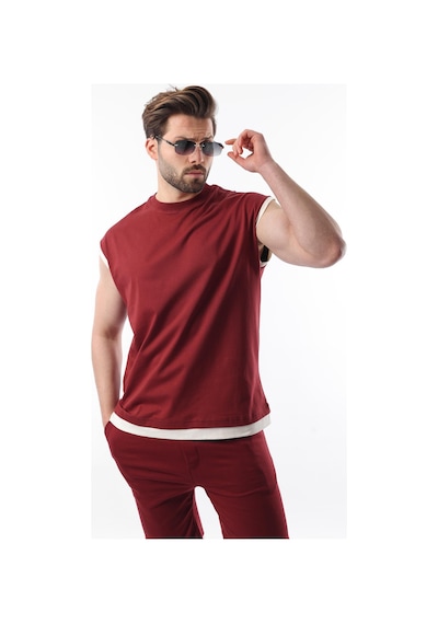 Madmext Bordo Sıfır Kol Erkek Şort T-shirt Takım E7308 Bordo