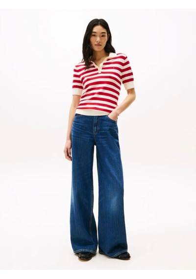 Tommy Hilfiger Kısa Kollu Triko Örgü Polo Yakalı T-shirt Kirmizi