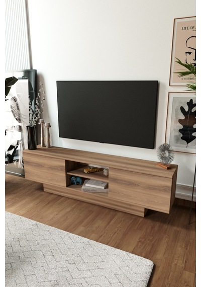 Verona Modern 2 Kapaklı Raflı Tv Ünitesi Tv Sehpası 180 Cm Ceviz