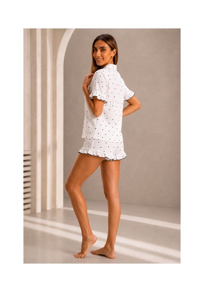 Fit Women Kadın Günlük Düğmeli V Yaka Beyaz Pijama Takımı