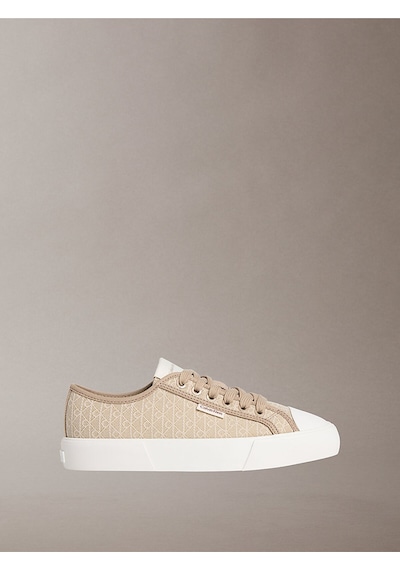 Calvin Klein Vulkanize Düşük Bilekli Bağcıklı Tamamı Baskılı Kanvas Kadın Bej Sneaker Hw0hw03142-a04 Bej