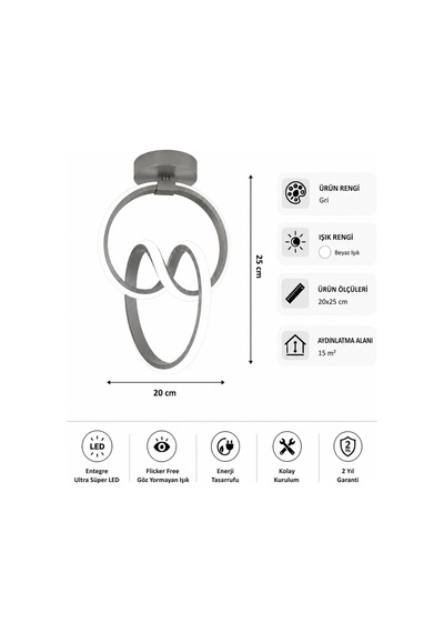 Evora Led Plafonyer Avize Beyaz Işık Gri
