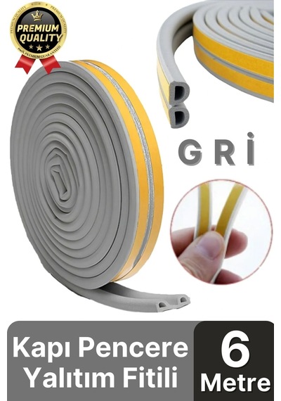 Güçlü Kendinden Yapışkanlı Kapı Pencere Soğuk Hava Geçirmez Yalıtım İzolasyon Gri Fitil 6 Metre Diğer