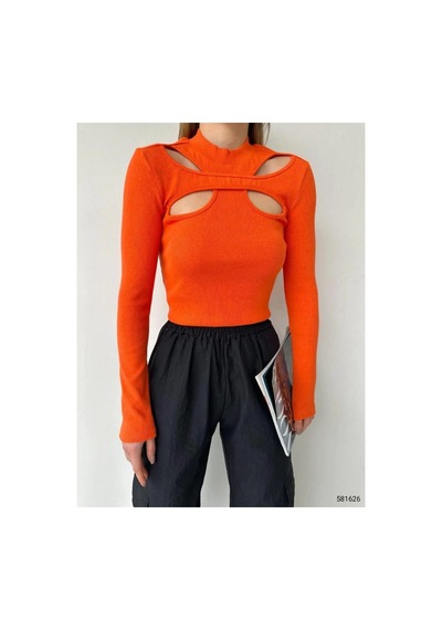 Angbutik Kadın El Emeği Dik Yaka Uzun Kol Smock Bluz Kırmızı