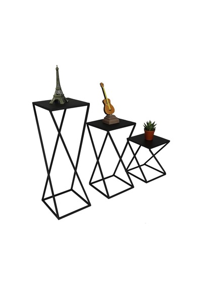 Metal Çapraz Ayaklı Zigon Sehpa Çiçeklik 3 ‘Lü Set Wd-21