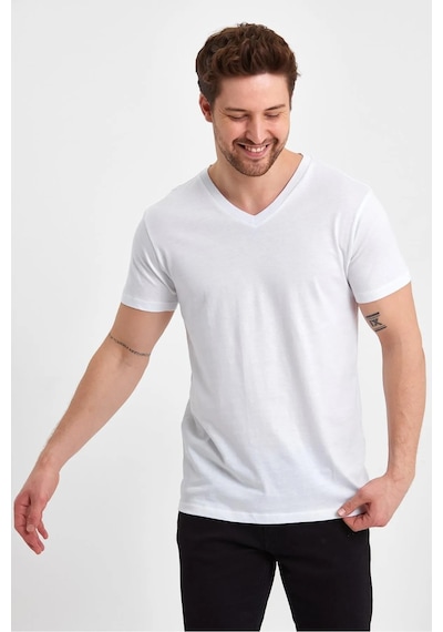Erkek Compact Penye V Yaka T-shirt Beyaz