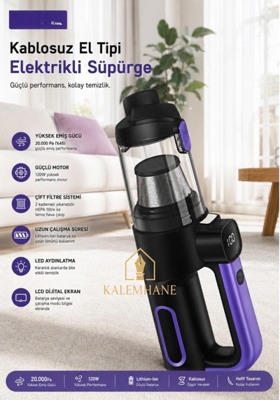 Kalemhane 20 000kpa Dijital Hızlı Şarj Çelik Filtre Oto Süpürge