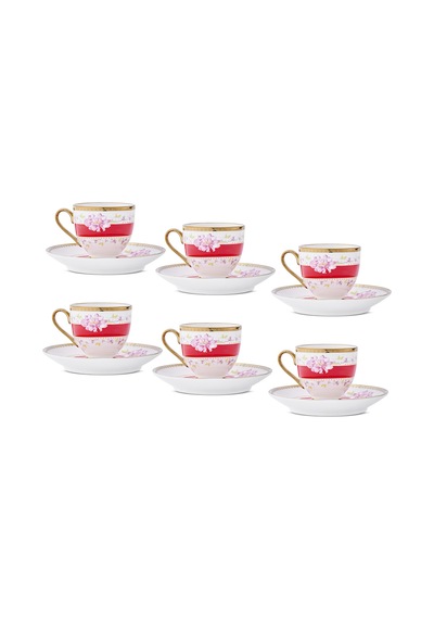 Aryıldız Jevel 12 Parça 6 Kişilik Kahve Fincan Takımı Kırmızı 90 Ml Çok Renkli