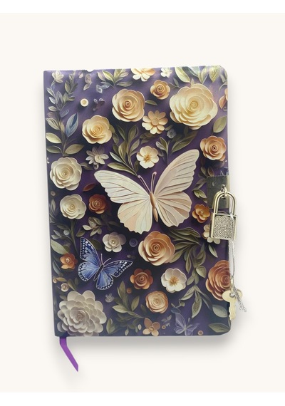 Beyaz Kelebek 3d Görünümlü Hatıra Defteri Günlük Kilitli Defter 80 Yaprak