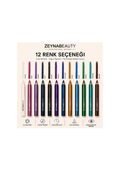 12 Renk Neon Yağlı Göz Kalemi Seti Yoğun Pigmentli Yumuşak Sürüm Renkli Eyeliner Çok Renkli - 626019713 Diğer
