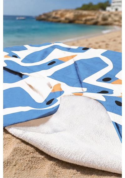 Kaz Figürlü Marine Plaj Havlusu - Modern Mavi Beyaz Nautical Hızlı Kuruyan Mikrofiber Havlu Çok Renkli