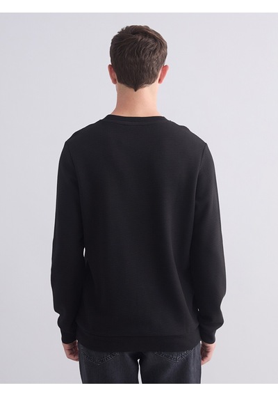 Lcwaıkıkı Classic Siyah Bisiklet Yaka Dokulu Erkek Sweatshirt