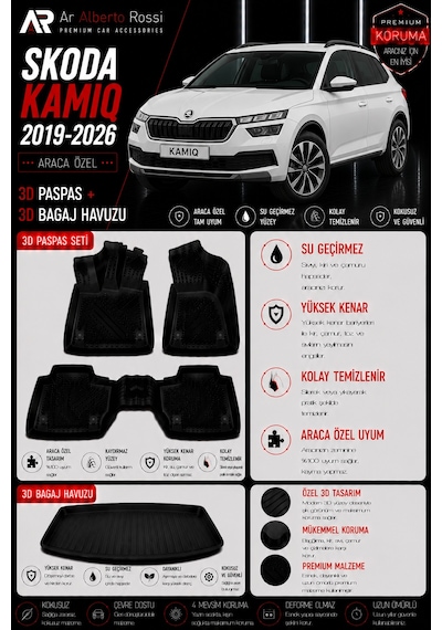 Skoda Kamiq 2019-2026 Araca Özel 3d Paspas + 3d Bagaj Havuzu