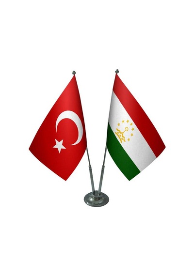 Masa Üstü Tacikistan Bayrağı Türk Bayrağı İkili Krom Direk Masa B