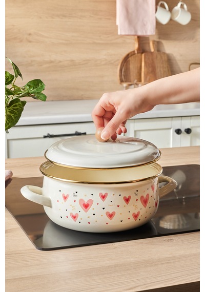 Karaca Pink Love Emaye Karnıyarık Tencere 22 cm – 3,80 L