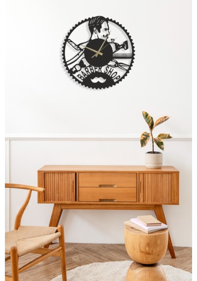 Berber Kuaför Duvar Saati Mdf Duvar Dekorasyon Lazer Kesim 32x32