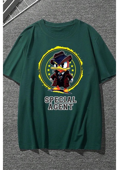 Unisex Special Agent Baskılı Oversize Tshirt Yeşil