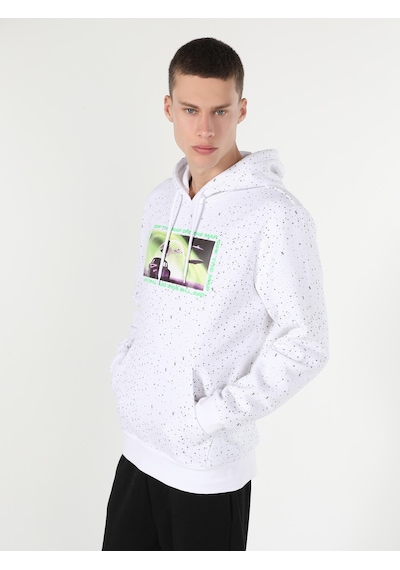 Colin's Colins Regular Fit Kapüşonlu Baskılı Beyaz Erkek Sweatshirt Cl1060038 Beyaz