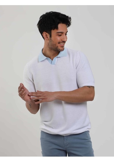 Dufy Beyaz Erkek Slim Fit Düz Polo Yaka Kazak - 104576-beyaz Beyaz