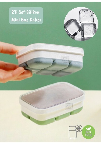 2li Set Mini Buz Kalıbı Silikon Buzluk 6 Bölmeli Kare Desenli Buz Küpü Yeşil-gri Bpa Free Yeşil