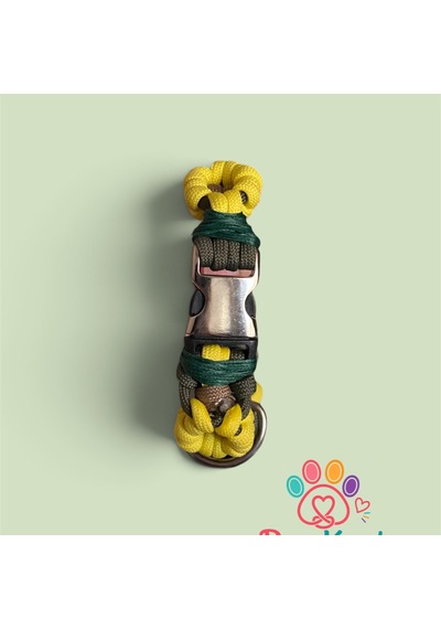 Pawknot Paracord Papatya Desenli Paracord El Yapımı Hand Made Köpek Tasması Açık Kahverengi - Yeşil - Sarı