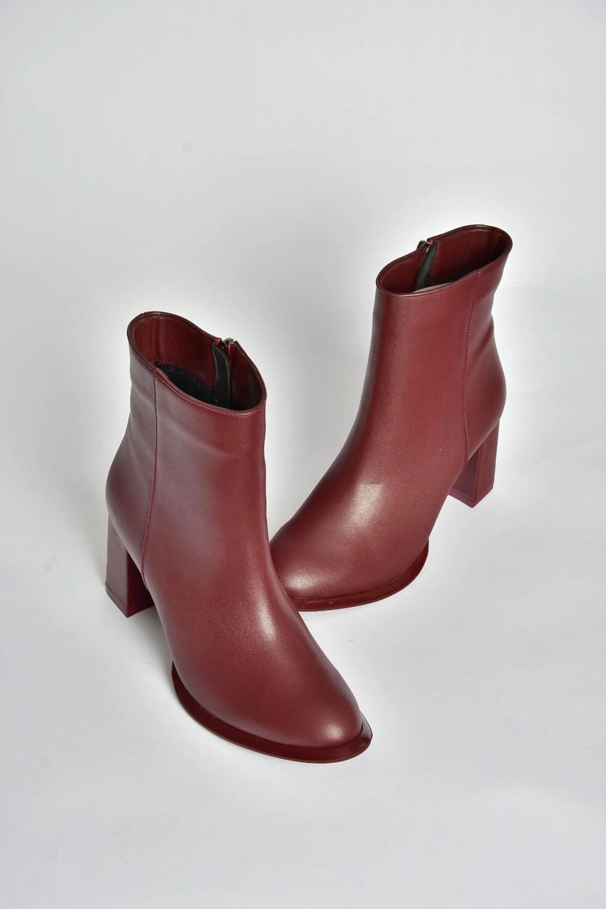 Fox Shoes V590166309 Bordo Kalın Topuklu Klasik Kadın Bot Bordo-suni Deri