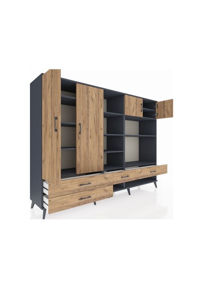 Hyperion Dolap 12 Raflı 4 Çekmeceli 4 Kapaklı 220x44x163 Antrasit Antrasit-çam