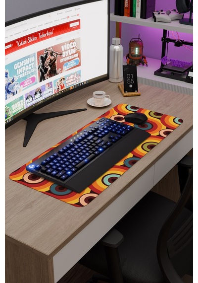 Retro 60 Lar Kaymaz Dikişli Kauçuk Oyuncu Mousepad V1 - 70x30 Xl Gaming Mouse Pad Fare Altlığı