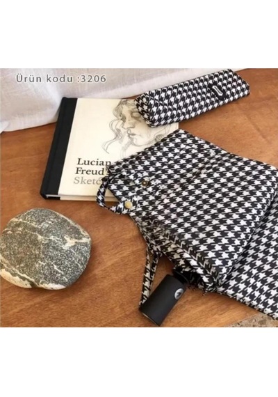 Bosile Kaz Ayağı Desen Piti Kare Full Otomatik Sağlam Rüzgara Dayanıklı Şemsiye Siyah