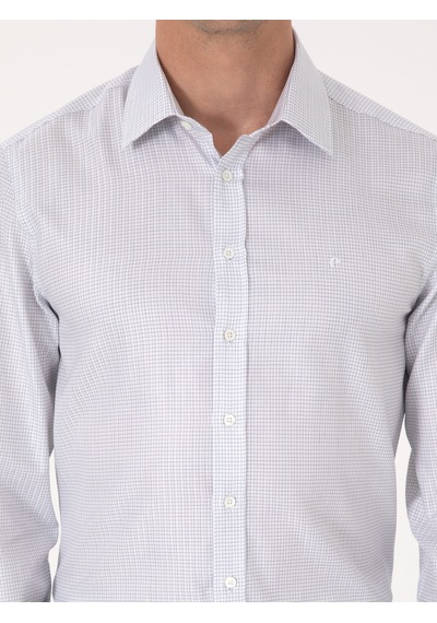 Cacharel Beyaz Slim Fit %100 Pamuk Kareli Gömlek
