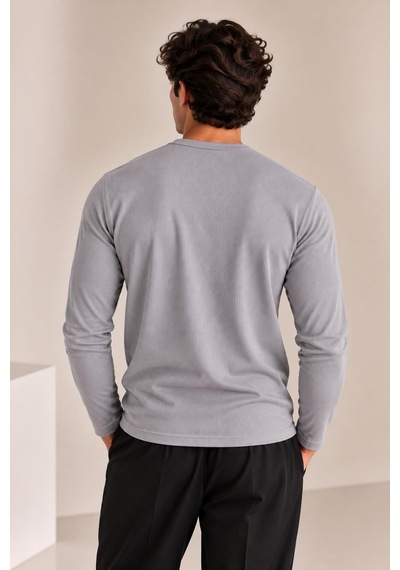 Alexandergardi Bisiklet Yaka İnce Fitilli Basic Sweatshirt Gri
