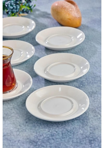 Cooker Özel Alaçatı Sade Desensiz Porselen Çay Tabak 6 Adet Ckr4153 Beyaz