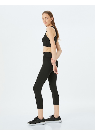 Koton Slim Fit Slogan Baskılı Spor Tayt Siyah 5sak40066nk SiYAH