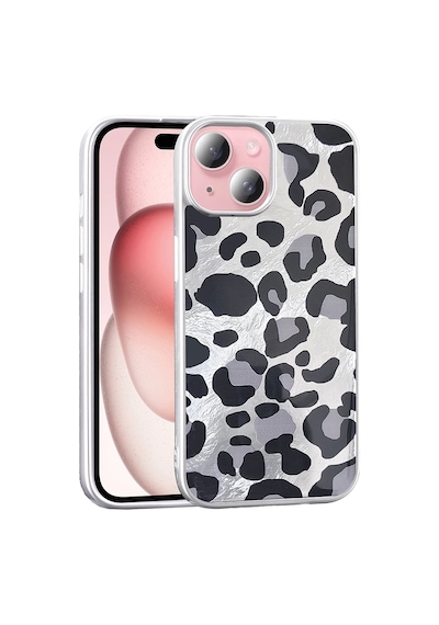 Apple Uyumlu iPhone 13 Kılıf Desenli Zore Mep Kapak Gri Leopar