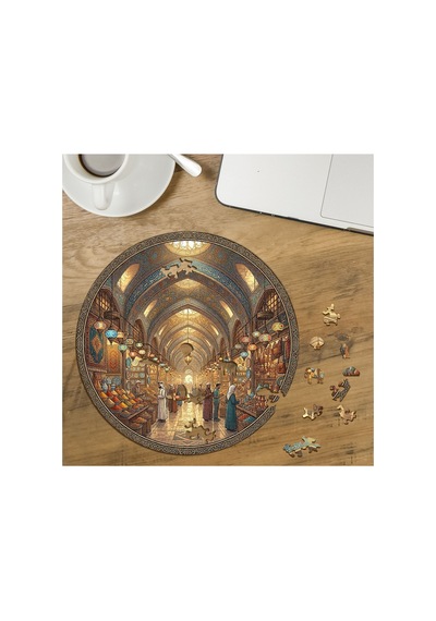 Tarihi Osmanlı Çarşısı Ve İnsanlar Tasarımlı Özel Kesim Yuvarlak 272 Parça Ahşap Puzzle Mpda728