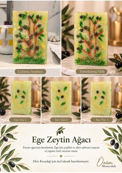 Özüm Mumculuk El Yapımı Zeytin Ağacı-dekoratif Tasarım Mum 000 Açık Krem